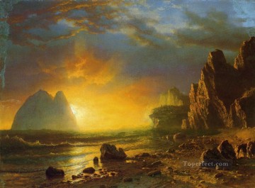 アルバート・ビアシュタット Painting - 海岸の夕日 アルバート・ビアシュタット
